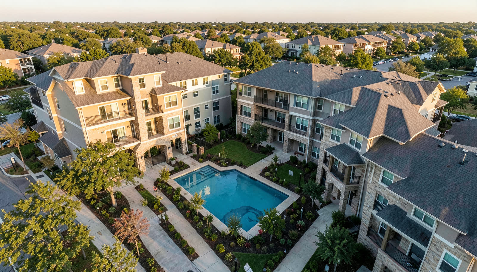 Aerial view of an apartment community