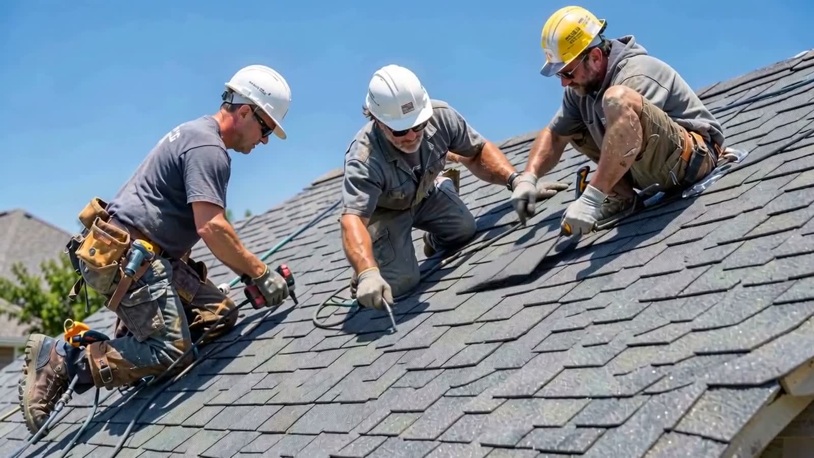 Roofing crew working on a North Texas home